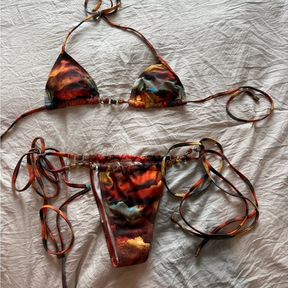 Tie-Dye Sunset Triangle String Bikini - image 2